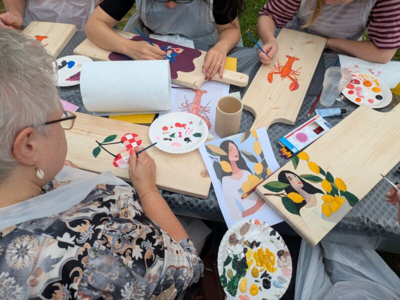 Voorbeeld uit de workshop Workshop Borrelplank XXL schilderen